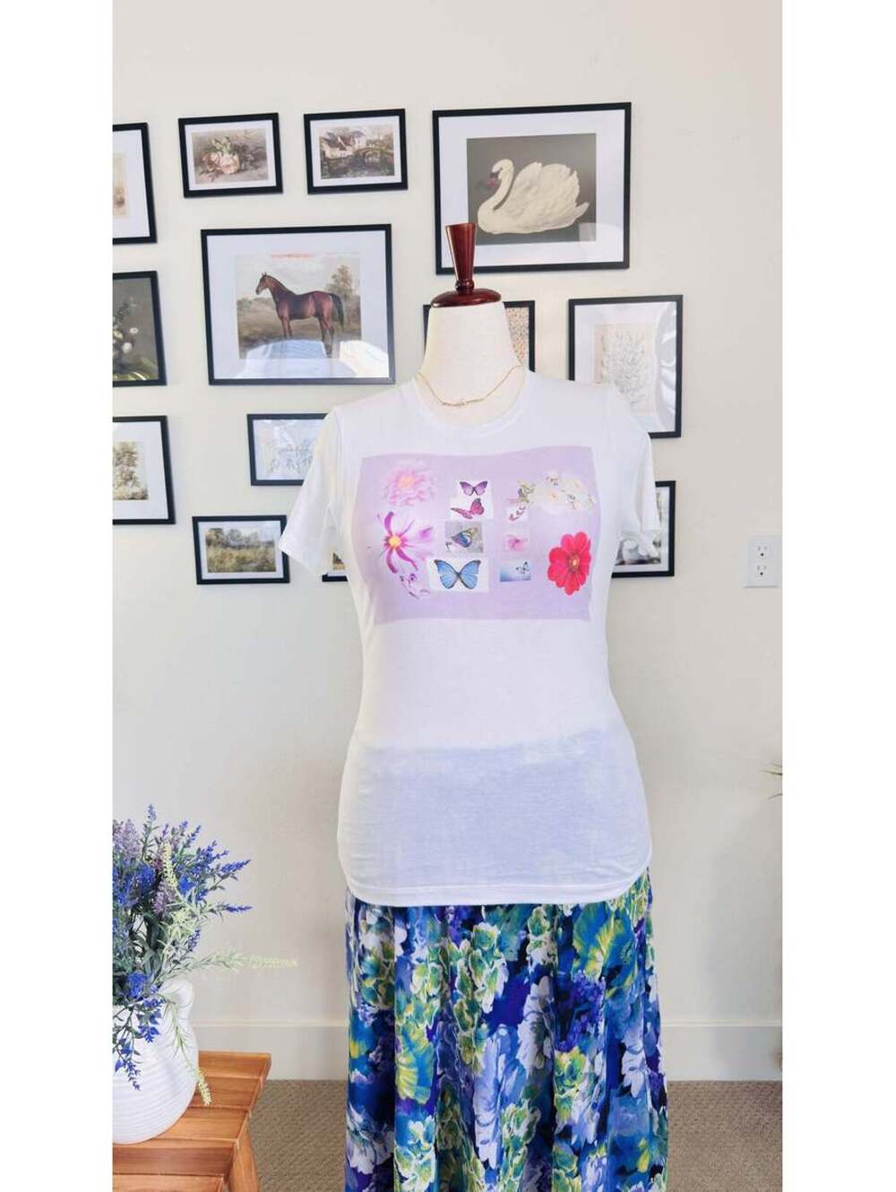 Next Level Butterfly and Floral Graphic Tee - Size L
